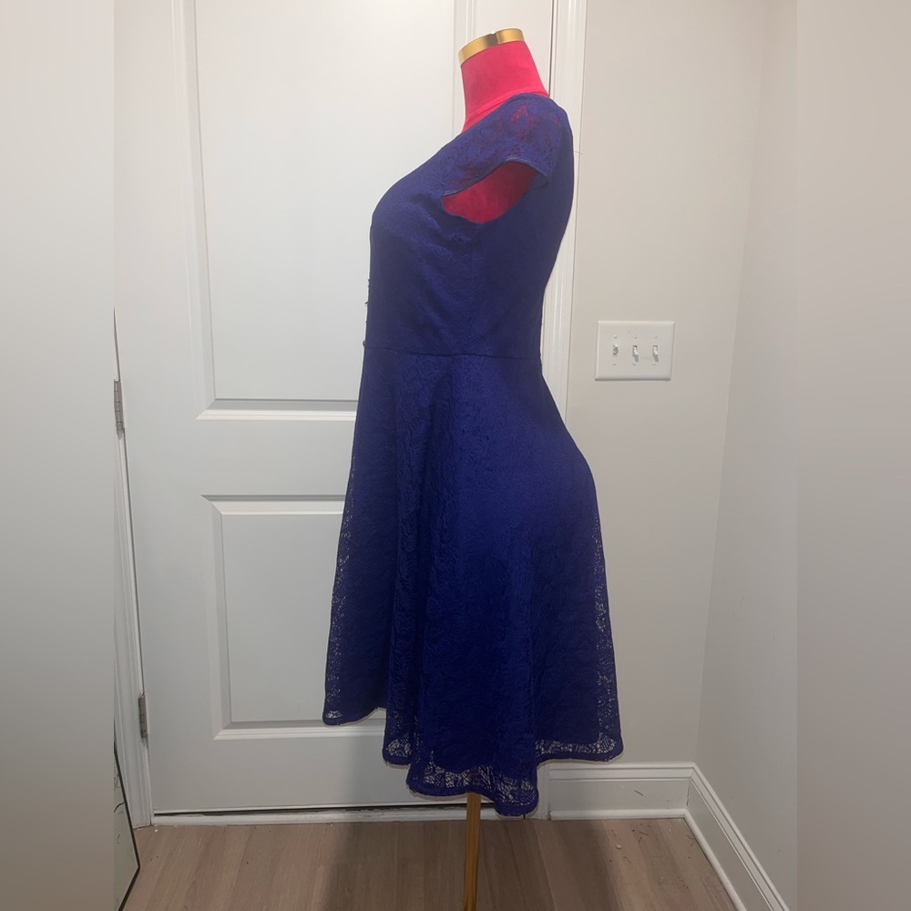 Kasper Royal Blue Lace Midi Dress with Cap Sleeves - Picture 7 of 9